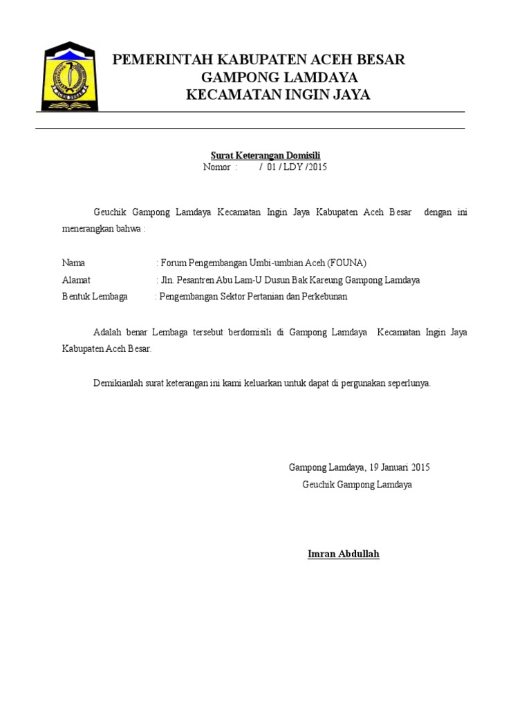 Surat Keterangan Domisili Founa Pdf