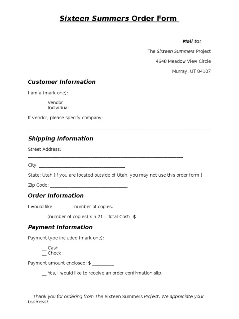 Order Form | PDF | Career & Growth | Business