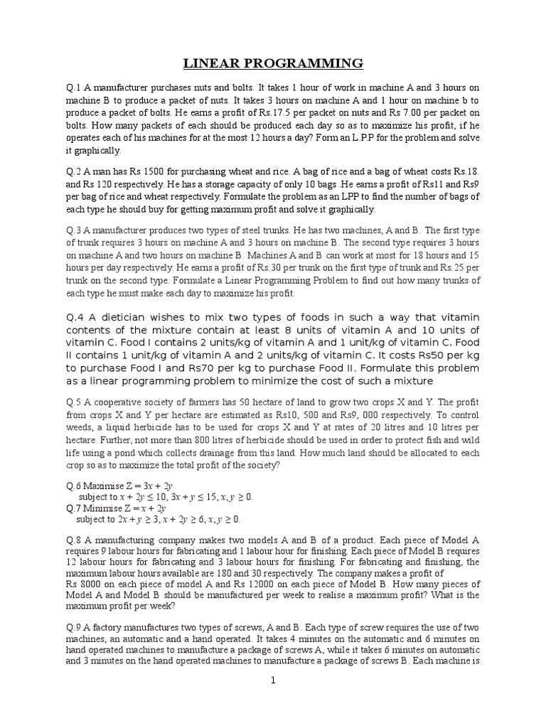 Linear Programming | PDF | Business Class | Fertilizer