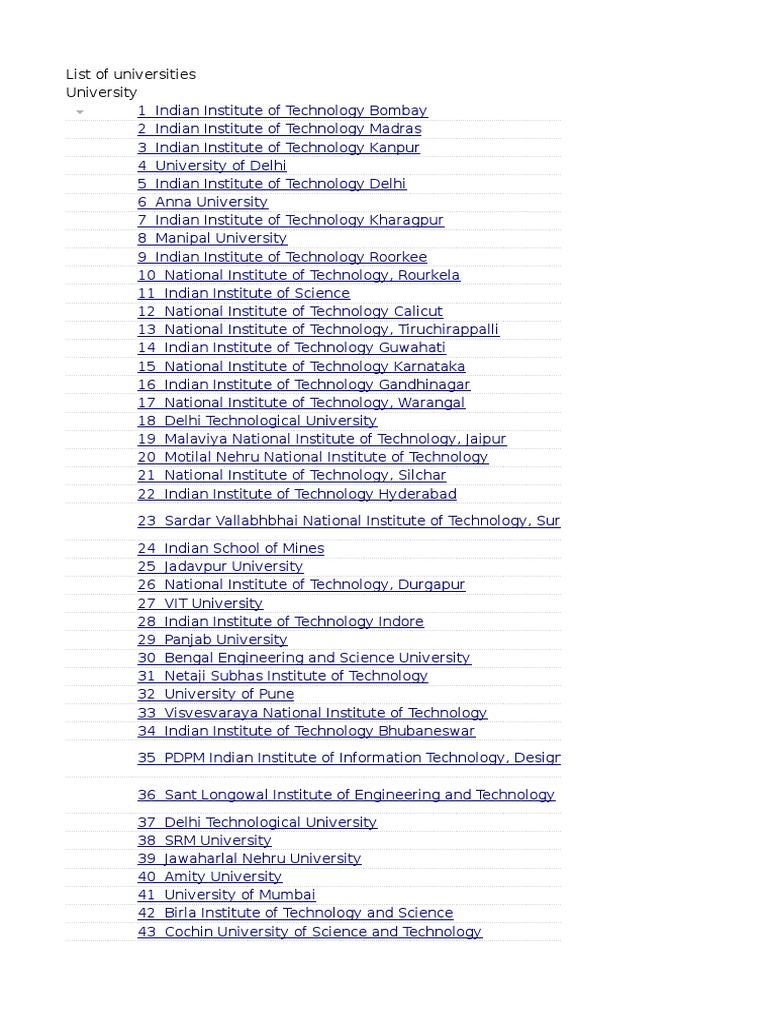 List of Indian Universities | PDF