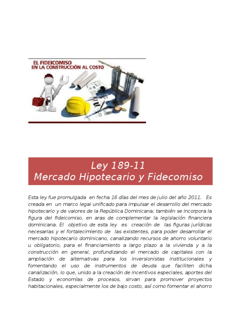 Ley 189-11: Mercado Hipotecario y Fideicomiso | PDF | Ley de ...