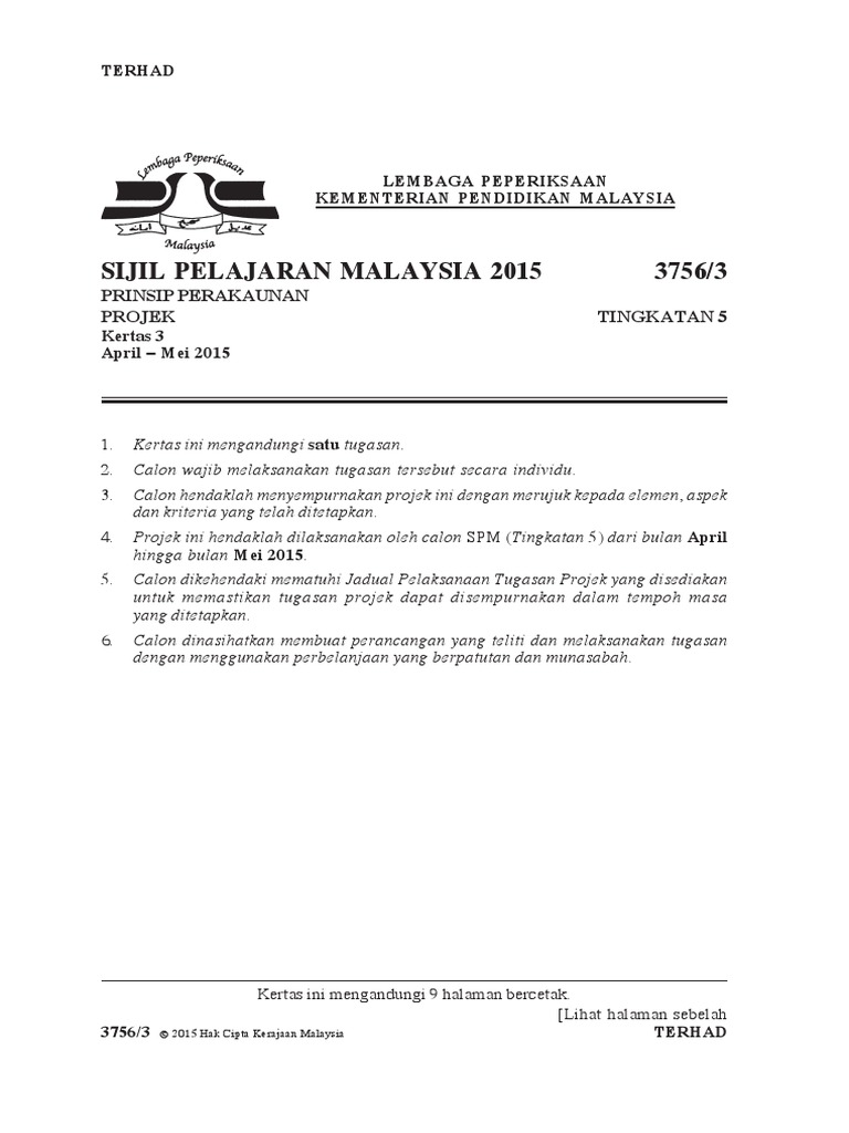 Soalan Tugasan Projek Prinsip Perakaunan Tingkatan 5 Spm 2015 Akademi Cikgu Tim Pdf