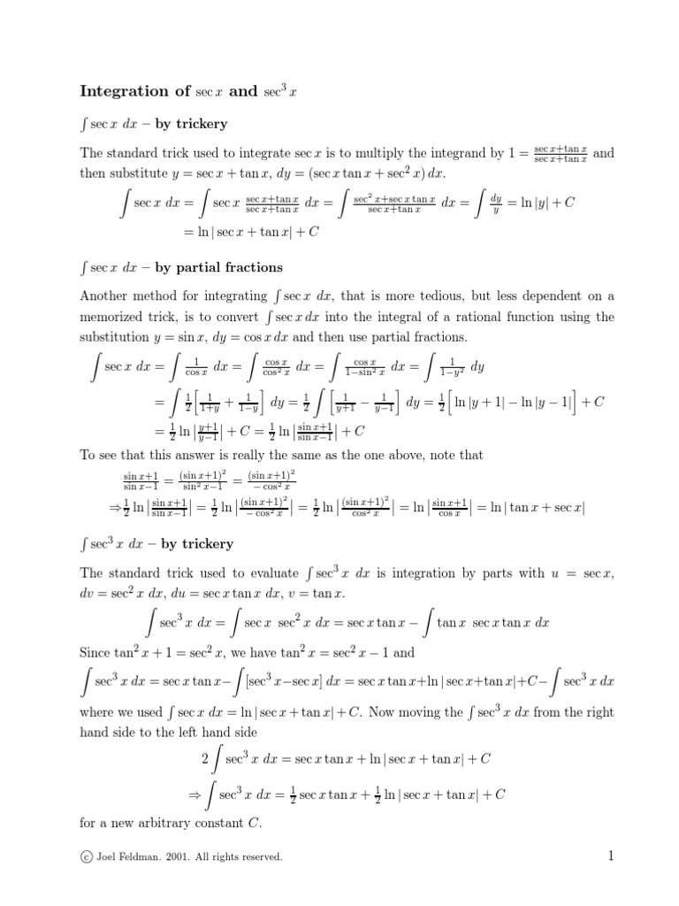 Integrating sec x and sec3 x Methods | PDF | Teaching Methods ...