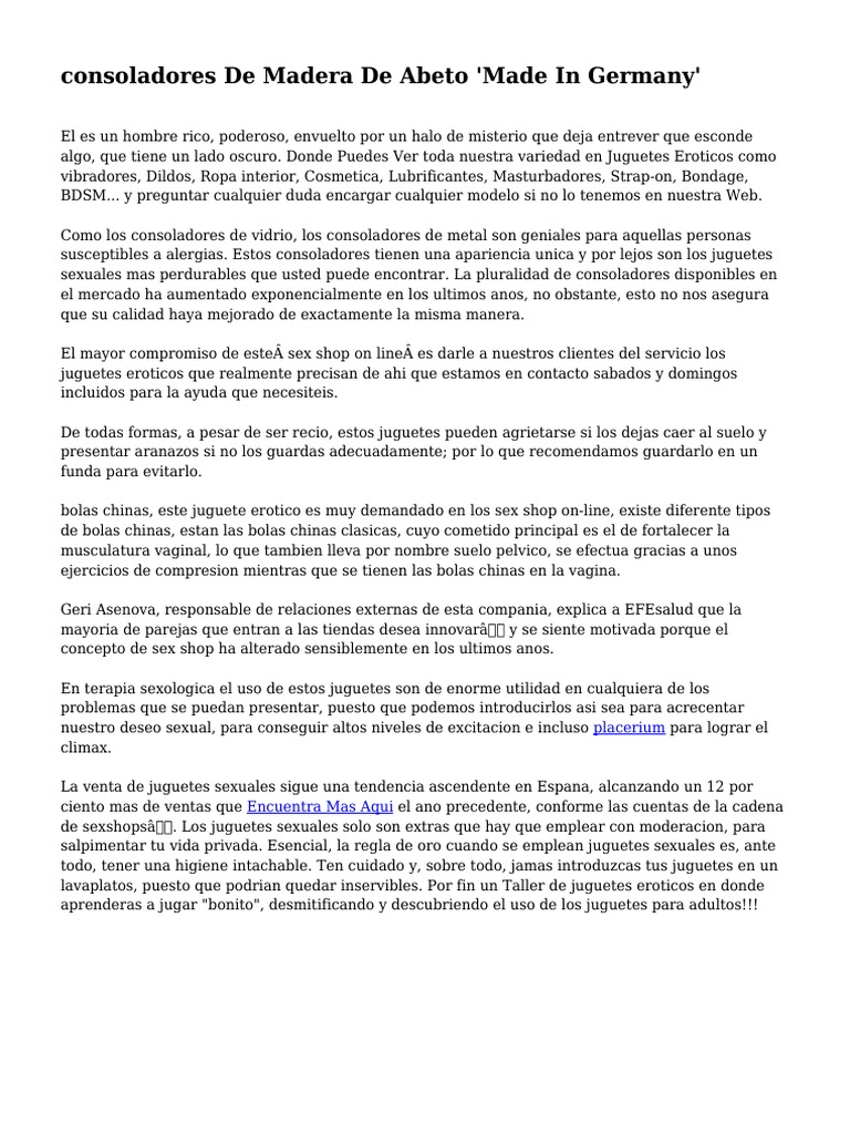 Consoladores de Madera de Abeto 'Made in Germany' | PDF | Consolador | Sexo