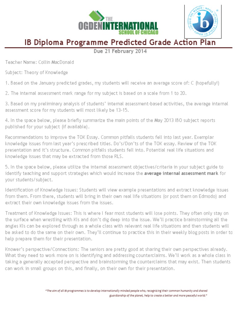TOK Grading and Improvement Action Plan | PDF | Applied Psychology ...