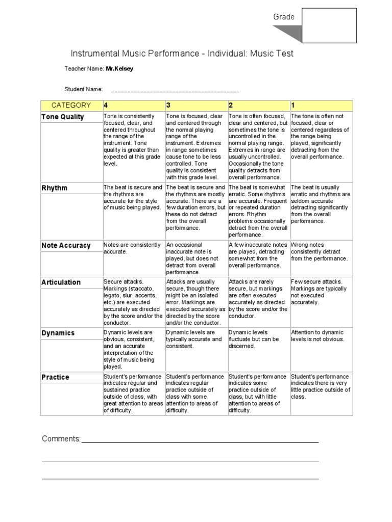 Individual Music Performance Rubric | PDF | Conducting | Rhythm