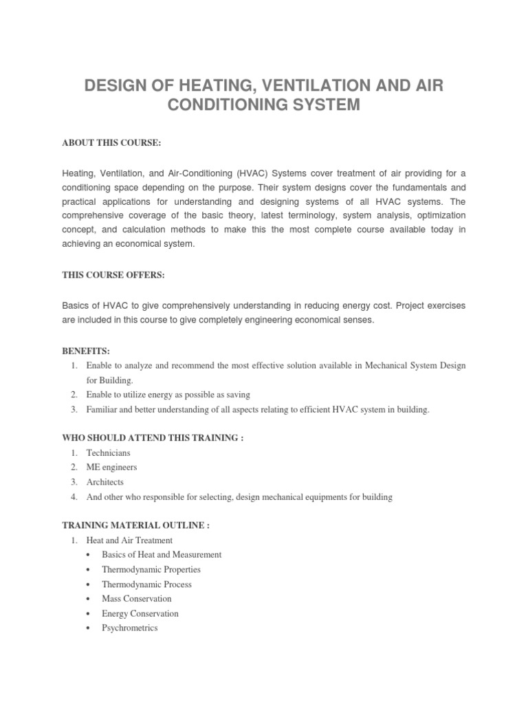 Training Syllabus PDF Hvac Air Conditioning