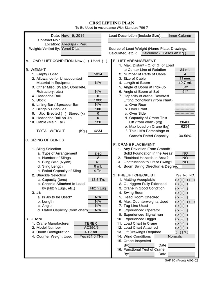 Crane Lifting Plan and Checklist | PDF | Crane (Machine)