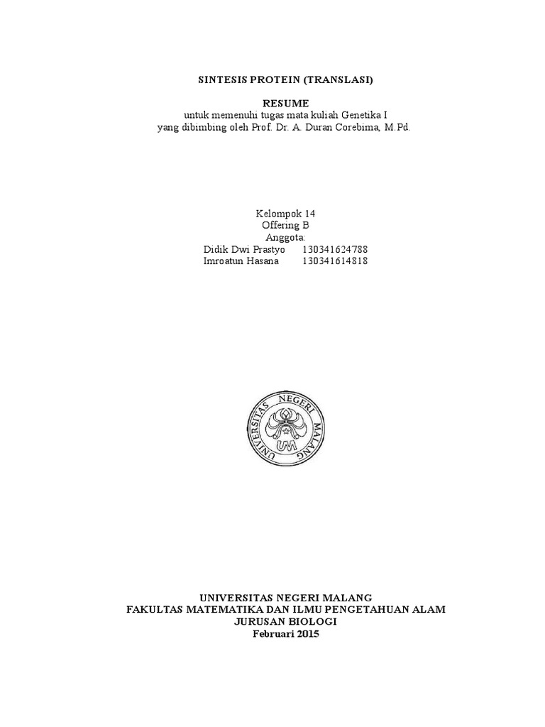 Sintesis Protein | PDF | Sains & Matematika