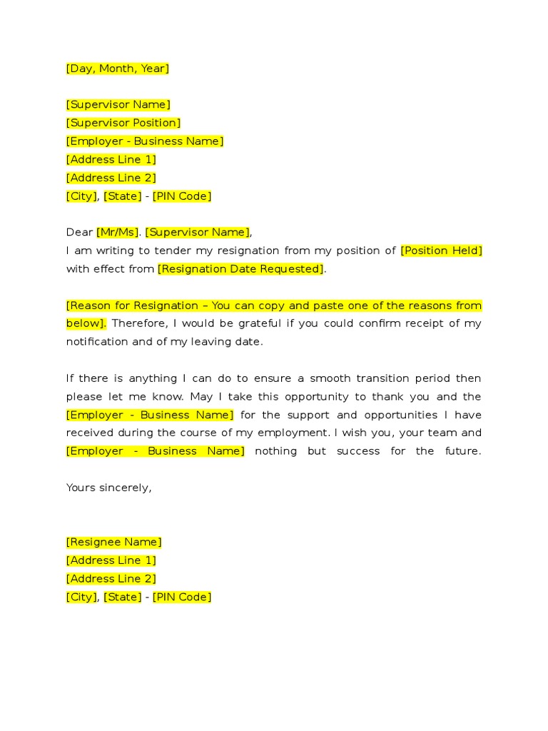 Resignation Letter Format | PDF | Business, image size:768x1024