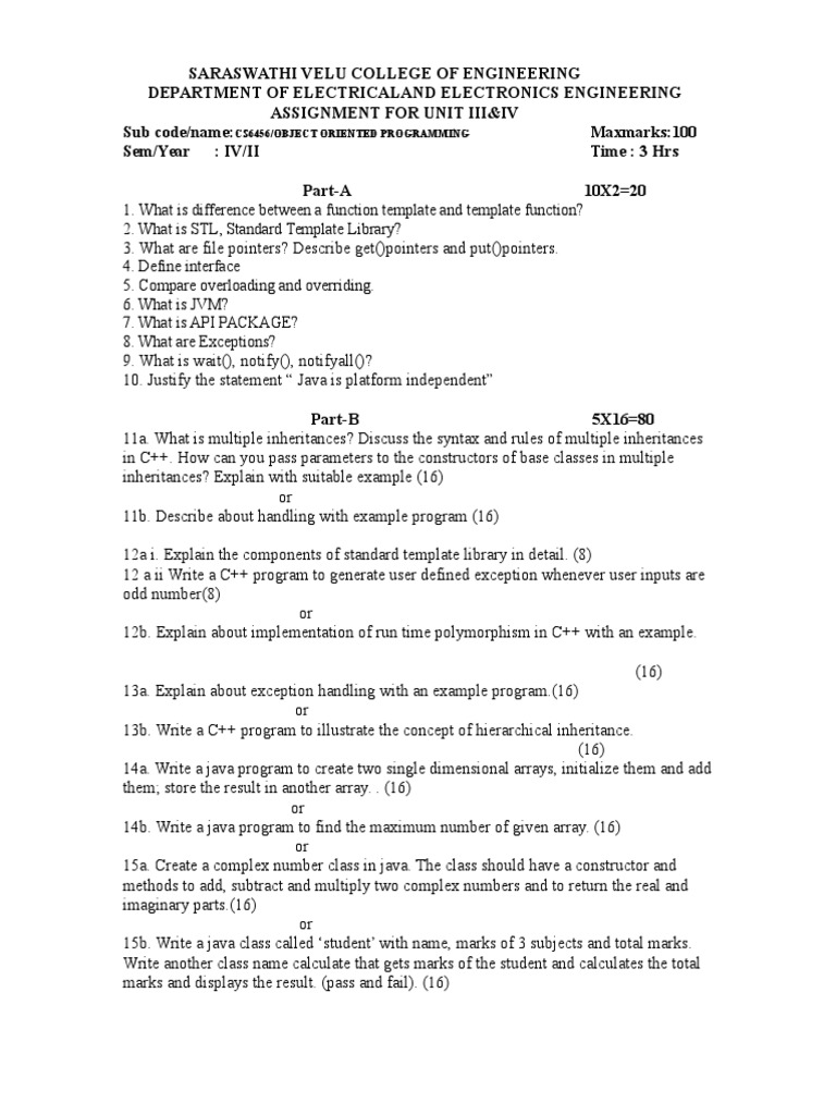 Oop Assignment QP | PDF
