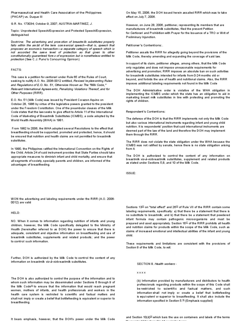 Phcap Vs Duque Iii Breast Milk Infant Formula