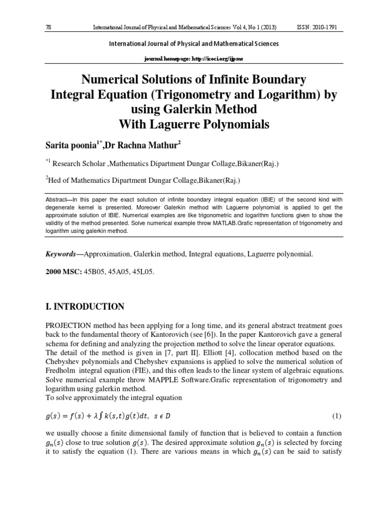 Galerkin Method for Integral Equations | PDF | Numerical Analysis ...