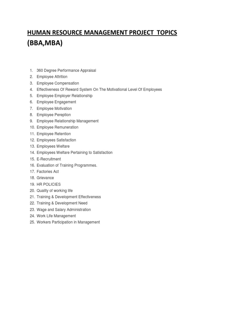 Project Topics Employment Human Resource Management