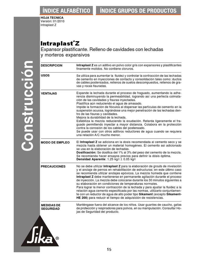 Intraplast Z | PDF | Cemento | Agua