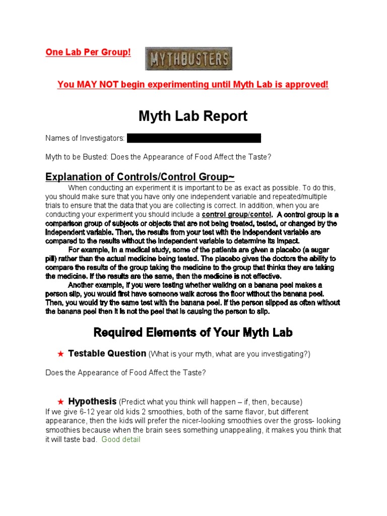 Myth Lab Report | PDF | Scientific Control | Experiment