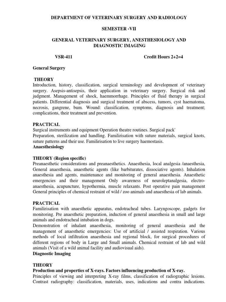 Veterinary Surgery and Radiology Notes | PDF | Anesthesia | Radiography