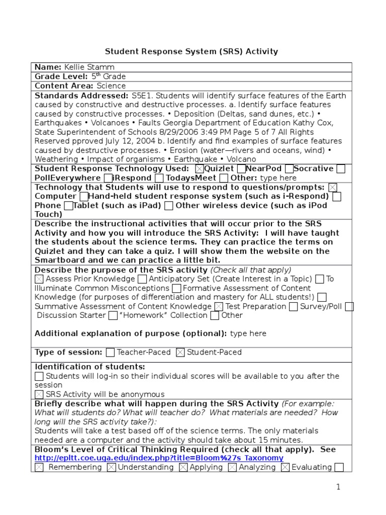 4 Student Response and Assessment Template | PDF | Quality Of Life ...