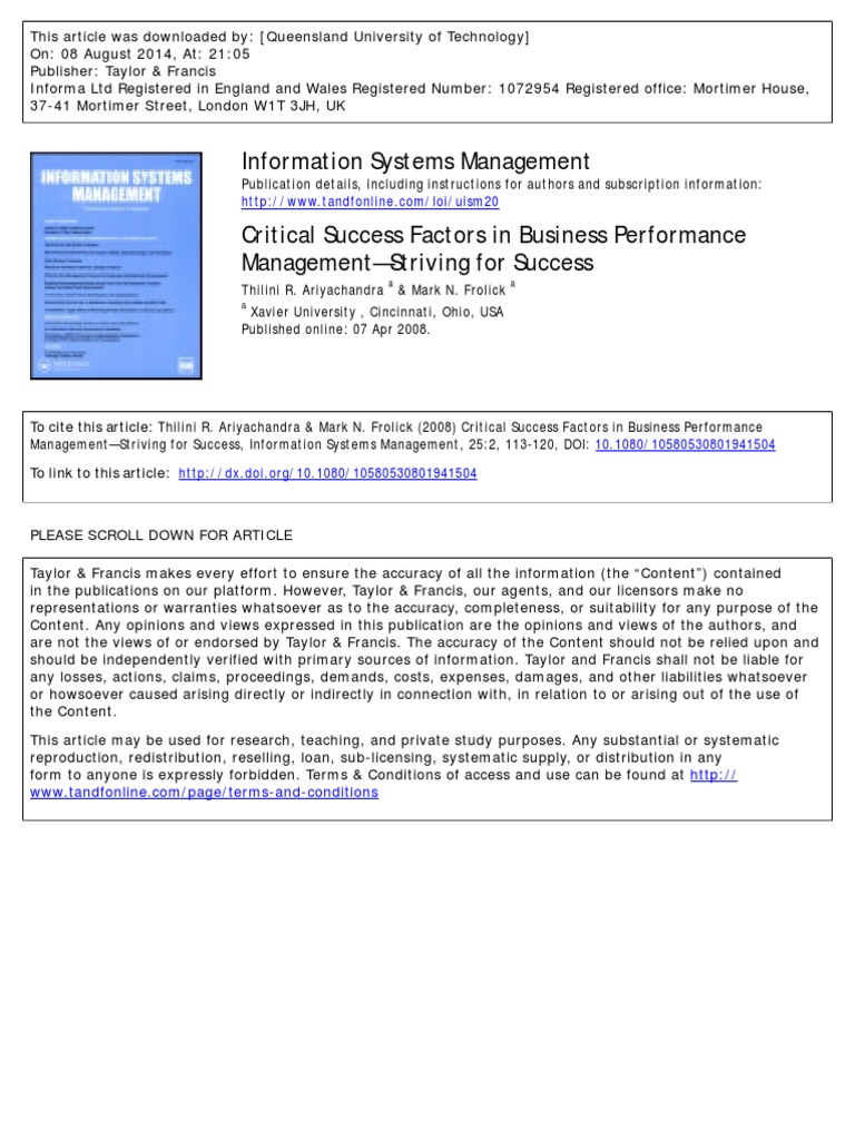 Critical Success Factors in Business Performance | PDF | Business ...