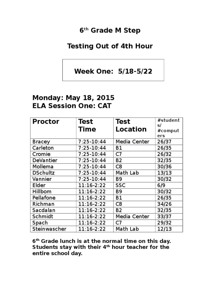 m step 6th grade schedule Schools Academia