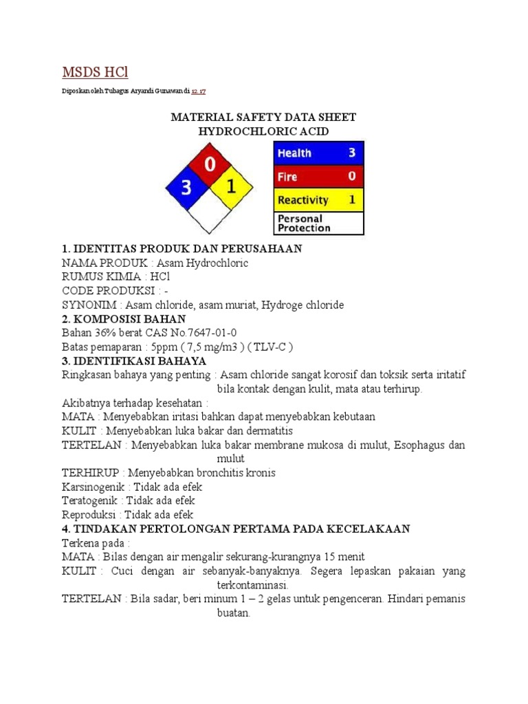 Hcl Msds