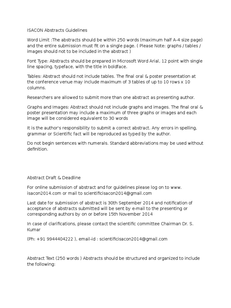 ISACON Abstracts Guidelines Abstract (Summary) Typefaces