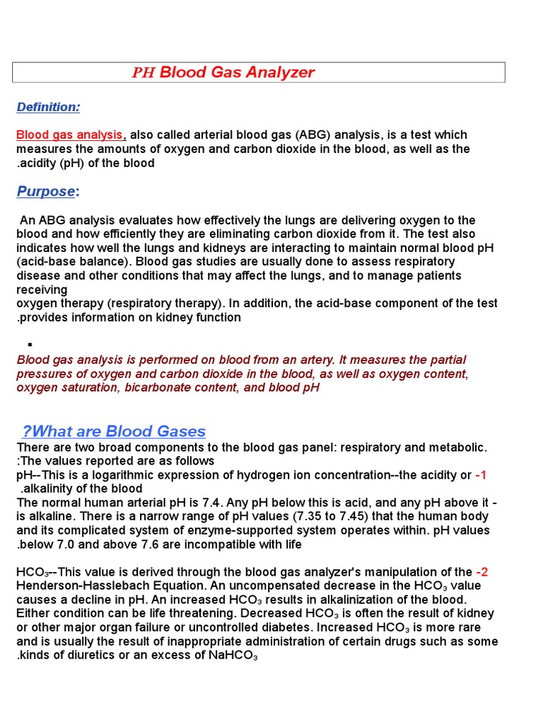Blood Gas | PDF | Bicarbonate | Ph