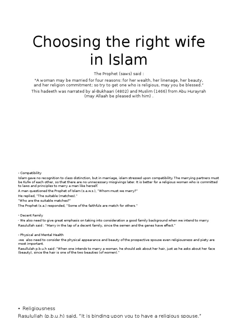 Choosing The Right Wife in Islam | PDF | Marriage | Muhammad