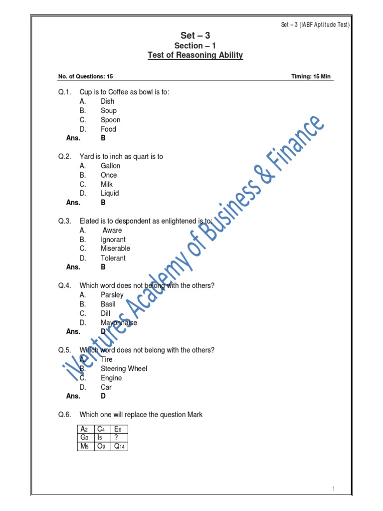 IABF Aptitude Test Set 3 Questions | PDF | Banks | Causality