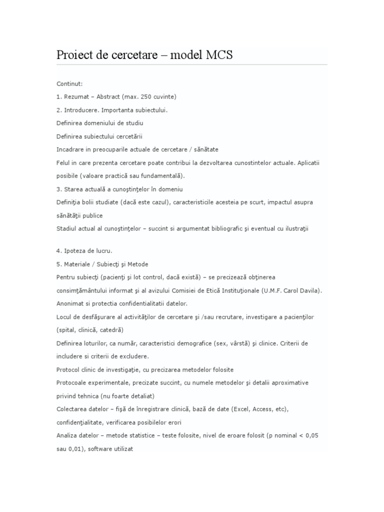 Model Proiect de Cercetare Si TEZA DISERTATIE | PDF