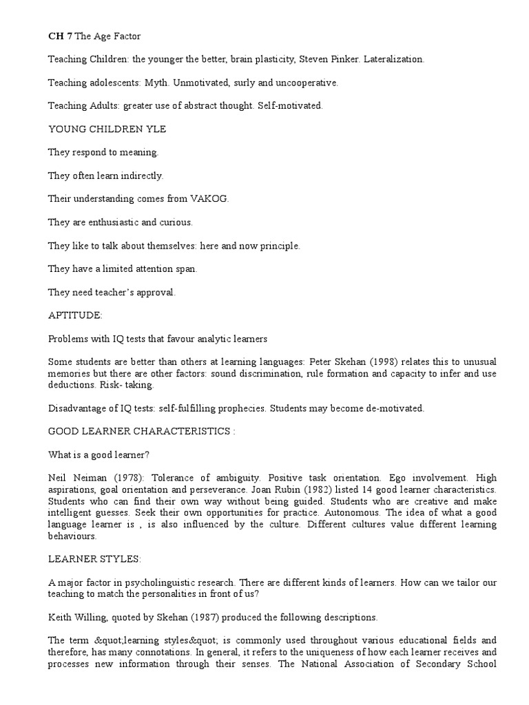 Methodology of Second Language Learners PDF Learning Styles