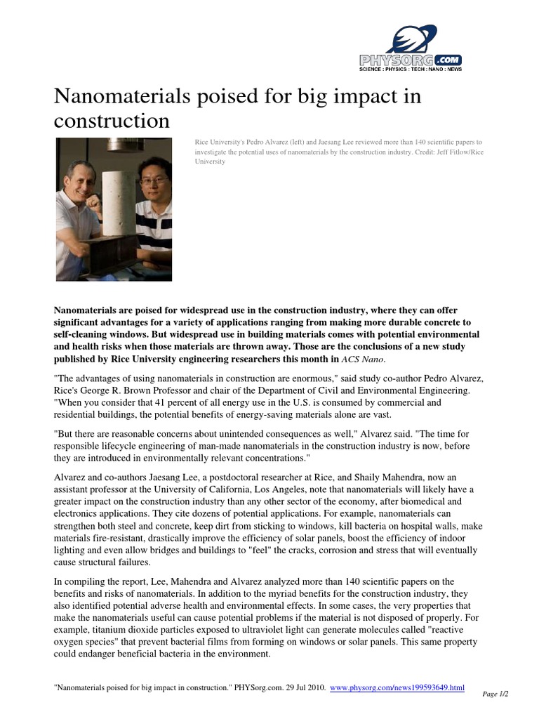 199593649-Nanomaterials Poised For Big Impact in Construction PDF | PDF ...