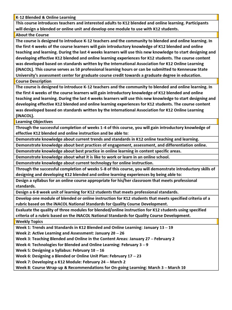 K-12 Blended & Online Learning Course | PDF | Educational Technology ...