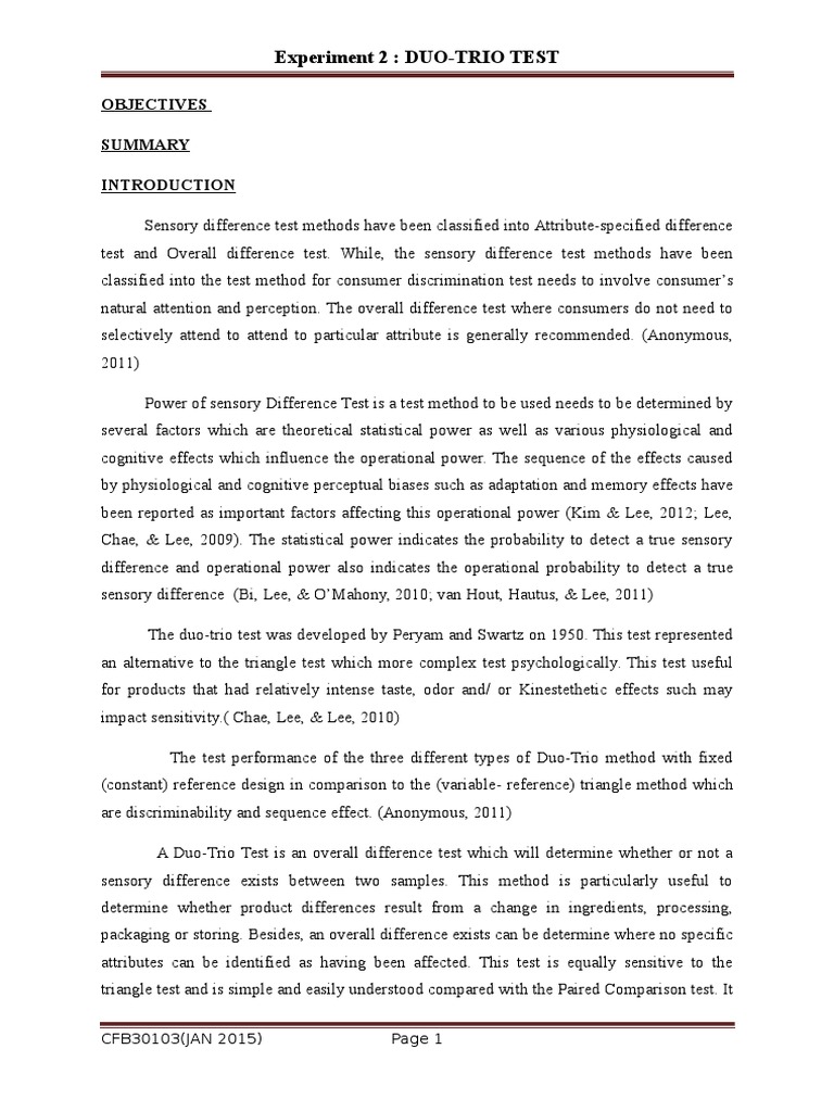 Duo Trio Test Perception Taste