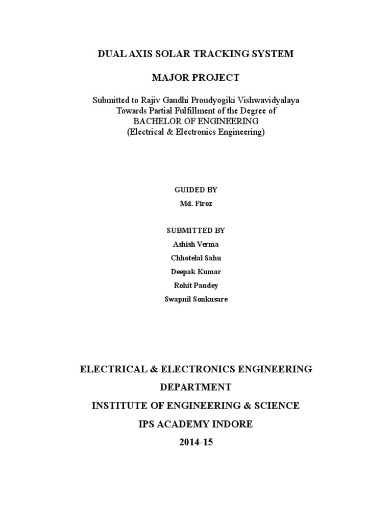 Dual Axis Solar Tracking System Report | PDF | Photovoltaics | Solar Cell
