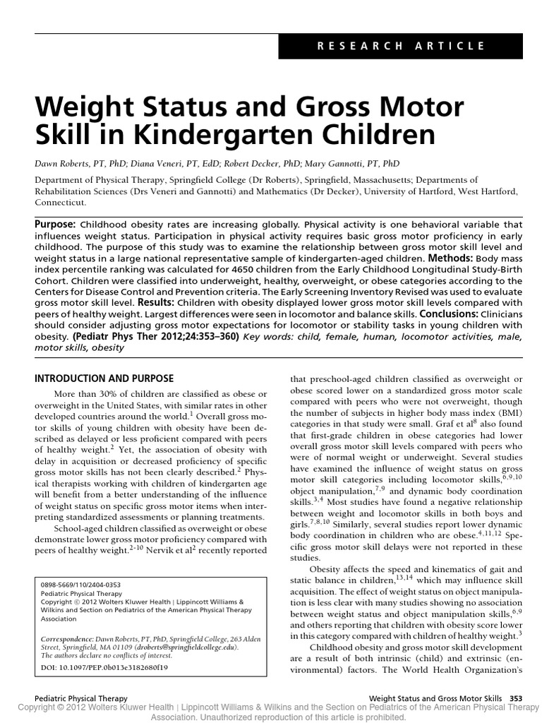 Weight Status and Gross Motor Skill | PDF | Obesity | Body Mass Index