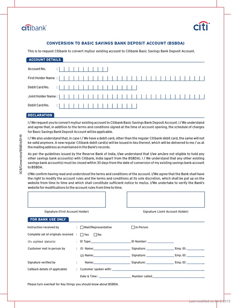 Conversion To Basic Savings Bank Deposit Account (Bsbda) PDF