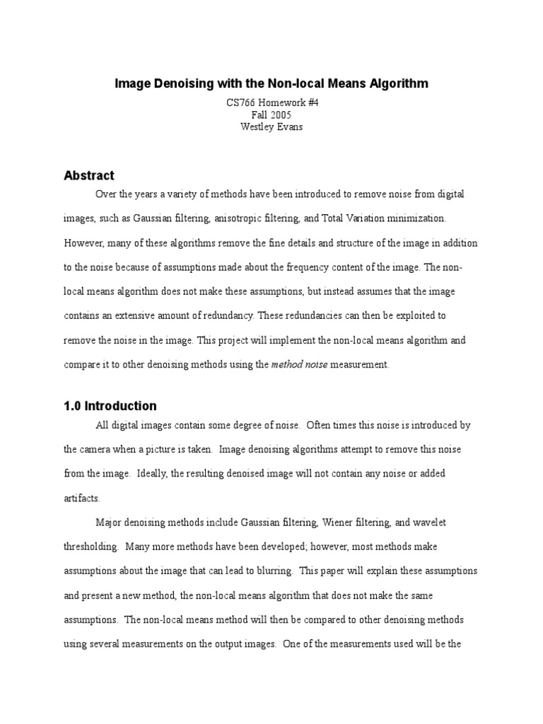 Image Denoising With The Non-Local Means Algorithm | PDF | Signal ...