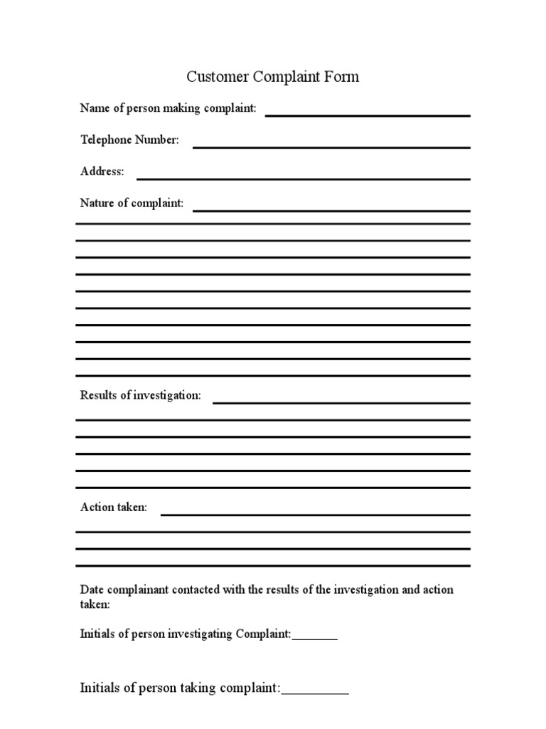 Customer Complaint Form Template | PDF