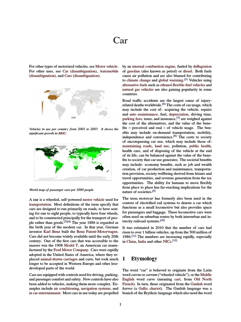 1 Etymology Vehicles in Use Per Country From 2001 To 2007. It Shows