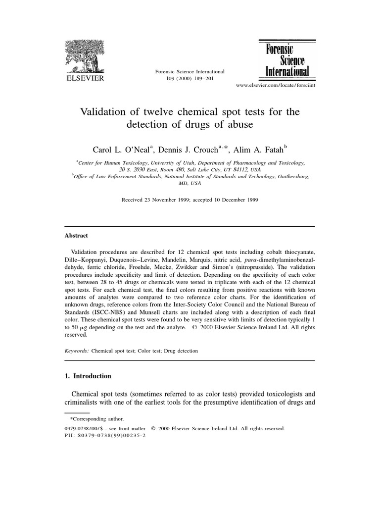 Validation of 12 Drug Spot Tests | PDF | Chemical Substances | Chemistry