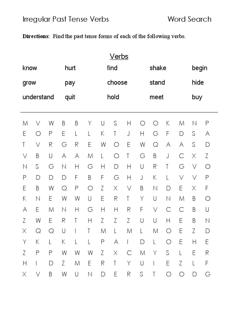 Irregular Past Tense Verbs Word Search | PDF | Language Arts & Discipline