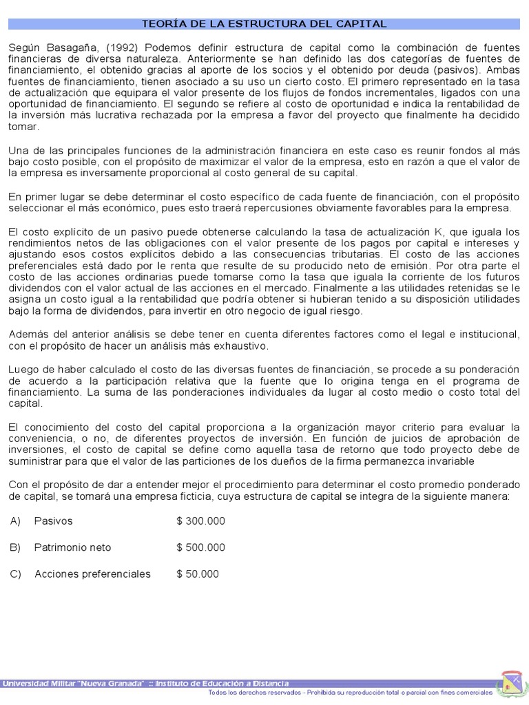 Teoría de La Estructura Del Capital | PDF | Compartir (Finanzas ...
