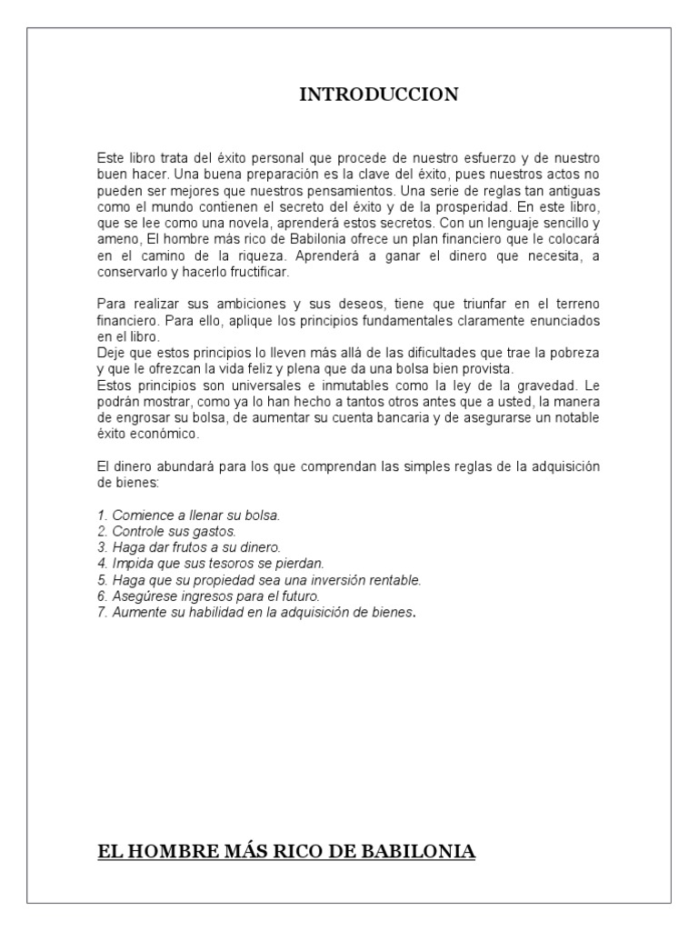 Resumen Sobre El Libro El Hombre Mas Rico de Babilonia Ok