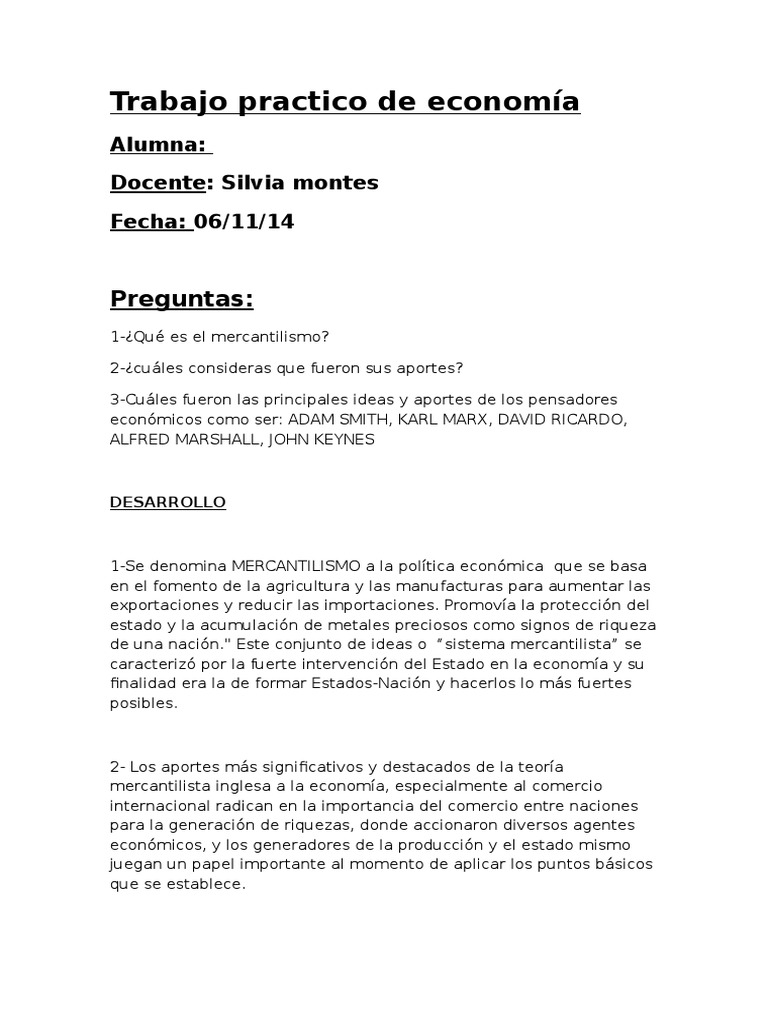 Aportes Clave de Economistas Históricos | PDF | Mercantilismo ...
