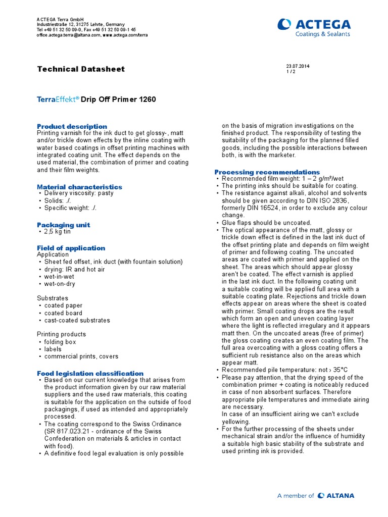 Drip Off Primer 1260 Technical Datasheet | PDF | Varnish | Ink