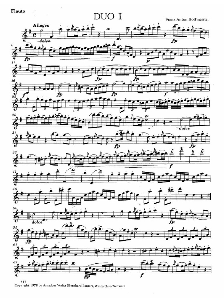 Hoffmeister Duo Concertante in G Major for Flute & Viola Complete