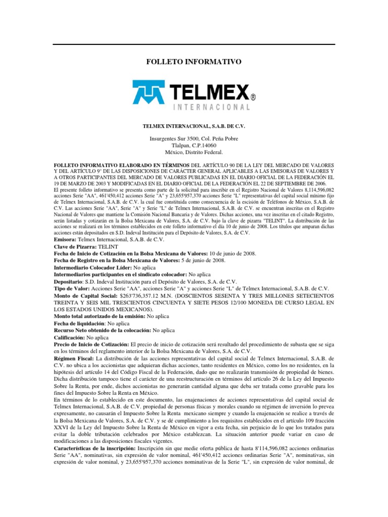 Telmex | PDF | Telefonía móvil | Compartir (Finanzas)