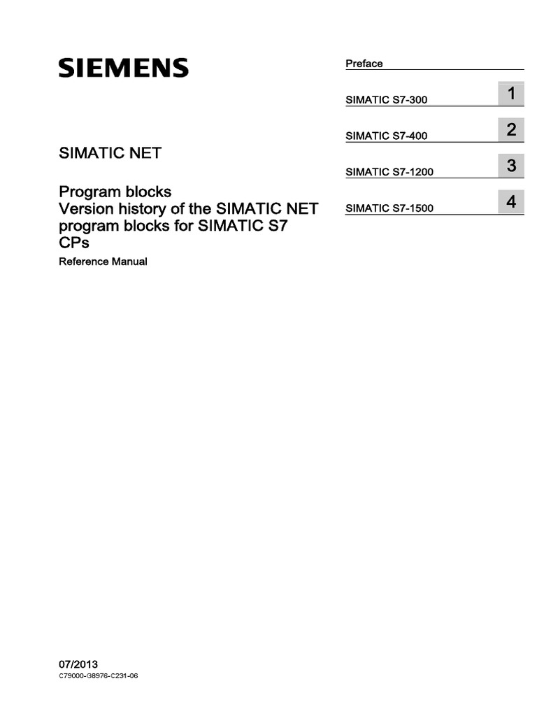 Simatic Net Program Blocks Version History of The Simatic Net Program ...