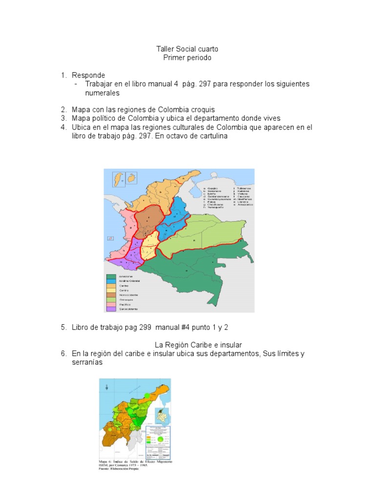 Taller de Sociales: Regiones de Colombia 4° | PDF | Andes | océano Pacífico